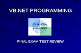 VB.NET PROGRAMMING FINAL EXAM TEST REVIEW Chapter 1 Review An Introduction to VB.NET and Program Design.