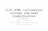 CLIC RTML collimation systems and beam stabilisation R. Apsimon CERN, TE-ABT-BTP ECFA LC2013 at DESY, Hamburg 27 th -31 st May 2013.