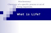 What is Life? Biochemistry: Chemistry of a specific process or art of living organisms.
