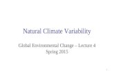 1 Natural Climate Variability Global Environmental Change – Lecture 4 Spring 2015 1.