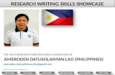 AMERODEN DATUSOLAIMAN LAO (PHILIPPINES) THE 2013 RESEARCH WRITING SKILLS SHOWCASE OF ameroden.datusolaiman.lao@gmail.com Philippine flag courtesy of ()