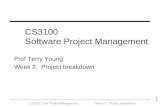 CS3100 S/w Project ManagementWeek 2: Project breakdown 1 CS3100 Software Project Management Prof Terry Young Week 2: Project breakdown.