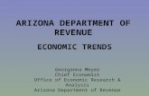 ARIZONA DEPARTMENT OF REVENUE ECONOMIC TRENDS Georganna Meyer Chief Economist Office of Economic Research & Analysis Arizona Department of Revenue.