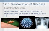 2.2.6. Transmission of Diseases Learning Outcome: Describe the causes and means of transmission of malaria, HIV/AIDS and TB.