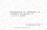 PREPARATION OF COMPOUNDS OR ELEMENTS BELONGING TO p,d & f BLOCK. PREPARED BY PRASHANTH CP KV GANESHKHIND, PUNE.