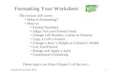 Introduction to Excel 20021 Formatting Your Worksheet This lesson will cover: What is Formatting? How to: Format Numbers Align Text and Format Fonts Change.