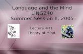 Language and the Mind LING240 Summer Session II, 2005 Lecture #11 Theory of Mind.