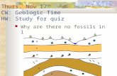 Thurs, Nov 17 th CW: Geologic Time HW: Study for quiz Why are there no fossils in layer F?