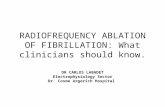 RADIOFREQUENCY ABLATION OF FIBRILLATION: What clinicians should know. DR CARLOS LABADET Electrophysiology Sector Dr. Cosme Argerich Hospital.