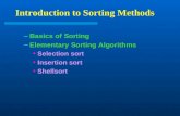 Introduction to Sorting Methods –Basics of Sorting –Elementary Sorting Algorithms Selection sort Insertion sort Shellsort.