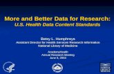 More and Better Data for Research: U.S. Health Data Content Standards Betsy L. Humphreys Assistant Director for Health Services Research Information National.