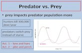 Predator vs. Prey prey impacts predator population more hunters kill 500,000 deer/year predators switch prey instead of starve Act. 1 – lynx and hare Act.