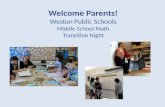 Welcome Parents! Weston Public Schools Middle School Math Transition Night.