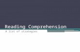 Reading Comprehension A list of strategies. Talk to Yourself When you read, it is important to talk to yourself silently in your head. After a few paragraphs,