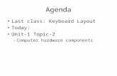 Agenda Last class: Keyboard Layout Today: Unit-1 Topic-2 –Computer hardware components.