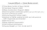 Cause-Effect ~ Total Body Level  Total Body Center of Mass (TBCM)  Free Body Diagram (FBD)  Mass-Acceleration Diagram (MAD)  General global coordinate.
