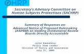 Secretary’s Advisory Committee on Human Subjects Protections (SACHRP) Summary of Responses on: Advanced Notice of Proposed Rulemaking (ANPRM) on Holding.