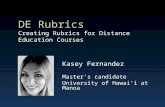 DE Rubrics Creating Rubrics for Distance Education Courses Kasey Fernandez Master’s candidate University of Hawai’i at Manoa.