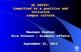 UC DAVIS: Committed to a positive and inclusive campus culture Maureen Stanton Vice Provost – Academic Affairs September 21, 2012.
