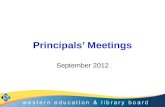 Principals’ Meetings September 2012. Agenda Programme for Government and PSA targets; Key DE Policies; –Every School a Good School –Count, Read: Succeed.