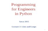 Programming for Engineers in Python Sawa 2015 Lecture 2: Lists and Loops 1.