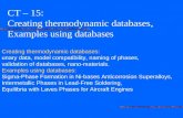 Creating thermodynamic databases: unary data, model compatibility, naming of phases, validation of databases, nano-materials. Examples using databases: