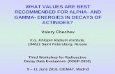 WHAT VALUES ARE BEST RECOMMENDED FOR ALPHA- AND GAMMA- ENERGIES IN DECAYS OF ACTINIDES? Valery Chechev V.G. Khlopin Radium Institute, 194021 Saint Petersburg,