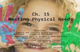 Ch. 15 Meeting Physical Needs Objectives: Compare and contrast growth patterns at different stages of childhood Demonstrate ways of promoting good nutrition.