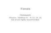 Forces Homework: Physics: Handout #1 – 9, 12, 14, 15, but all are highly recommended.