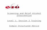 Screening and Brief Alcohol Intervention Level 1; Session 2 Training Simple Structured Advice.