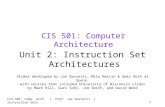 CIS 501: Comp. Arch. | Prof. Joe Devietti | Instruction Sets1 CIS 501: Computer Architecture Unit 2: Instruction Set Architectures Slides developed by.