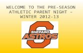 WELCOME TO THE PRE- SEASON ATHLETIC PARENT NIGHT – WINTER 2012-13.