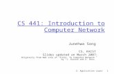 2: Application Layer1 CS 441: Introduction to Computer Network Junehwa Song CS, KAIST Slides updated on March 2007 Originally from Web site of “Intro.