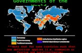Governments of the World ***Note that for some countries more than one definition applies (i.e. communism or fascism and totalitarianism).