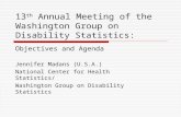 13 th Annual Meeting of the Washington Group on Disability Statistics: Objectives and Agenda Jennifer Madans (U.S.A.) National Center for Health Statistics