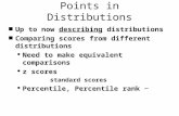 Points in Distributions n Up to now describing distributions n Comparing scores from different distributions l Need to make equivalent comparisons l z.