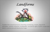 Landforms Explain how natural processes (including weathering, erosion, deposition, landslides, volcanic eruptions, earthquakes, and floods) affect Earth’s.