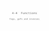 4-4 Functions Fogs, gofs and inverses. What is a function? A set of (x,y) pairs where _______________ ___________________________________ Functions can.