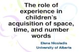 The role of experience in children’s acquisition of space, time, and number words Elena Nicoladis University of Alberta.
