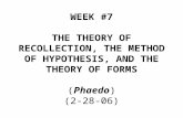 WEEK #7 THE THEORY OF RECOLLECTION, THE METHOD OF HYPOTHESIS, AND THE THEORY OF FORMS (Phaedo) (2-28-06)