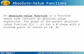 Holt Algebra 2 2-9 Absolute–Value Functions An absolute-value function is a function whose rule contains an absolute-value expression. The graph of the.