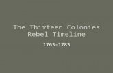 The Thirteen Colonies Rebel Timeline 1763-1783. 1764 In 1764 the Sugar Act was pushed through Parliament. The act taxed sugar, coffee, indigo, and molasses.