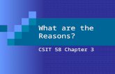 What are the Reasons? CSIT 58 Chapter 3. Why Should I Agree? Reasons are beliefs, evidence, metaphors, analogies and other statements offered to support.
