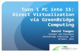 Turn 1 PC into 15: Direct Virtualization via GreenBridge Computing David Yunger Founder and President GreenBridge Computing, Inc October, 2012.