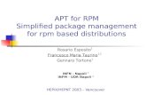 APT for RPM Simplified package management for rpm based distributions INFN - Napoli 1 INFM - UDR Napoli 2 HEPiX/HEPNT 2003 – Vancouver Rosario Esposito.