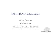 DESPRAD subproject Alvis Brazma EMBL-EBI Hinxton, October 20, 2003.