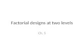 Factorial designs at two levels Ch. 5. Factorial Design Two levels All possible combinations. Two factors and variables. Two level  simple interpretation,