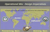 Operational Mix: Design Imperatives Access Influence Complex and irregular challenges abound in the urban littorals Preventing WarsWinning Wars.