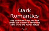 Dark Romantics They believe in all the romantic tenets, but they see a darker side to the world and human nature Pg 148.