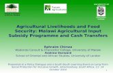 1 Agricultural Livelihoods and Food Security: Malawi Agricultural Input Subsidy Programme and Cash Transfers Ephraim Chirwa Wadonda Consult & Chancellor.